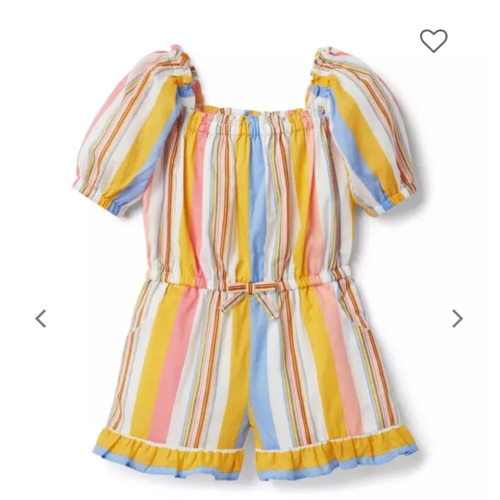 • Janie and Jack • Girls Striped Puff Sleeve Romper
3 Yellow, Pink, White